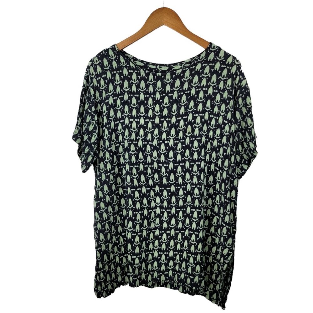Vintage Size Large Floral Casual Crinkle shirt top Blouse womens green black